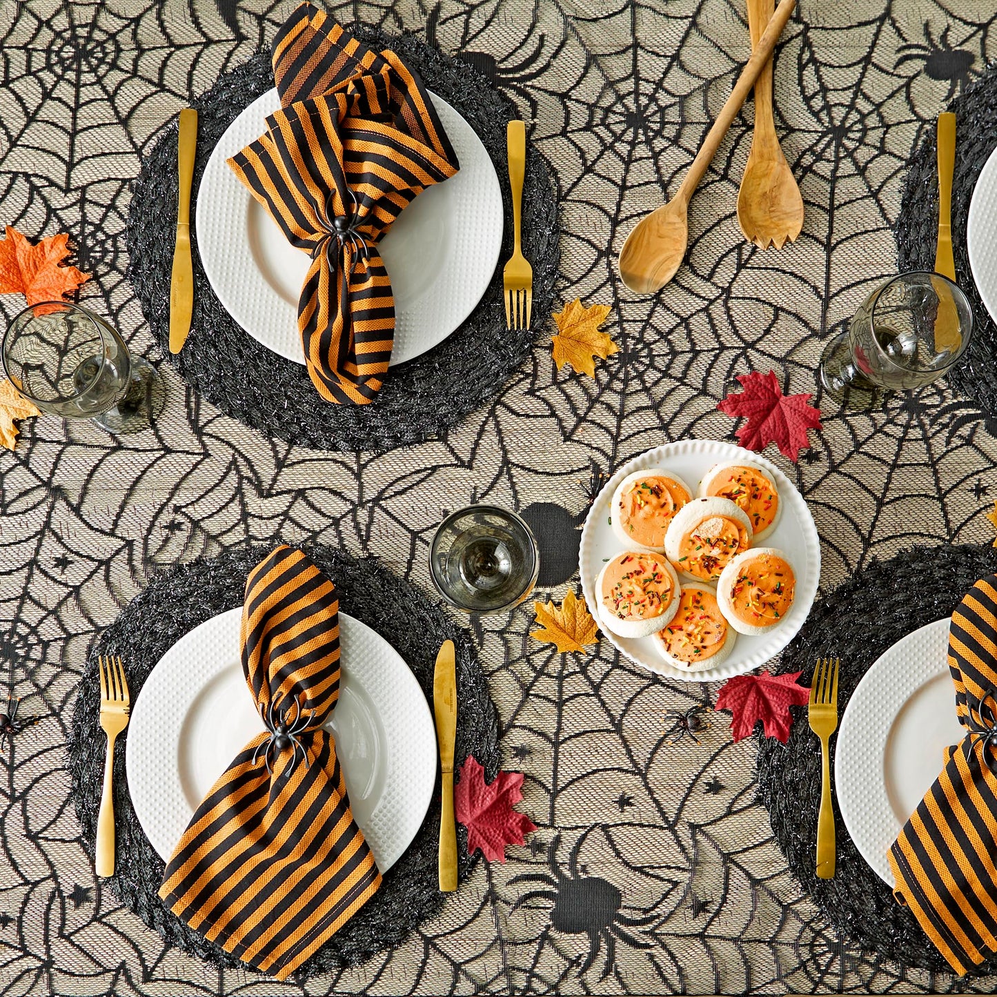 DII Black Lace Overlay Tabletop Collection Gothic Halloween Decor, Tablecloth, 54x72, Spider Web