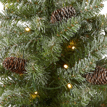 National Tree Company 2 ft Pre-Lit Flocked Mini Artificial Christmas Tree, 50 Clear LED Lights, 75 Tips, Pinecones, Burlap Base, Timer, Green
