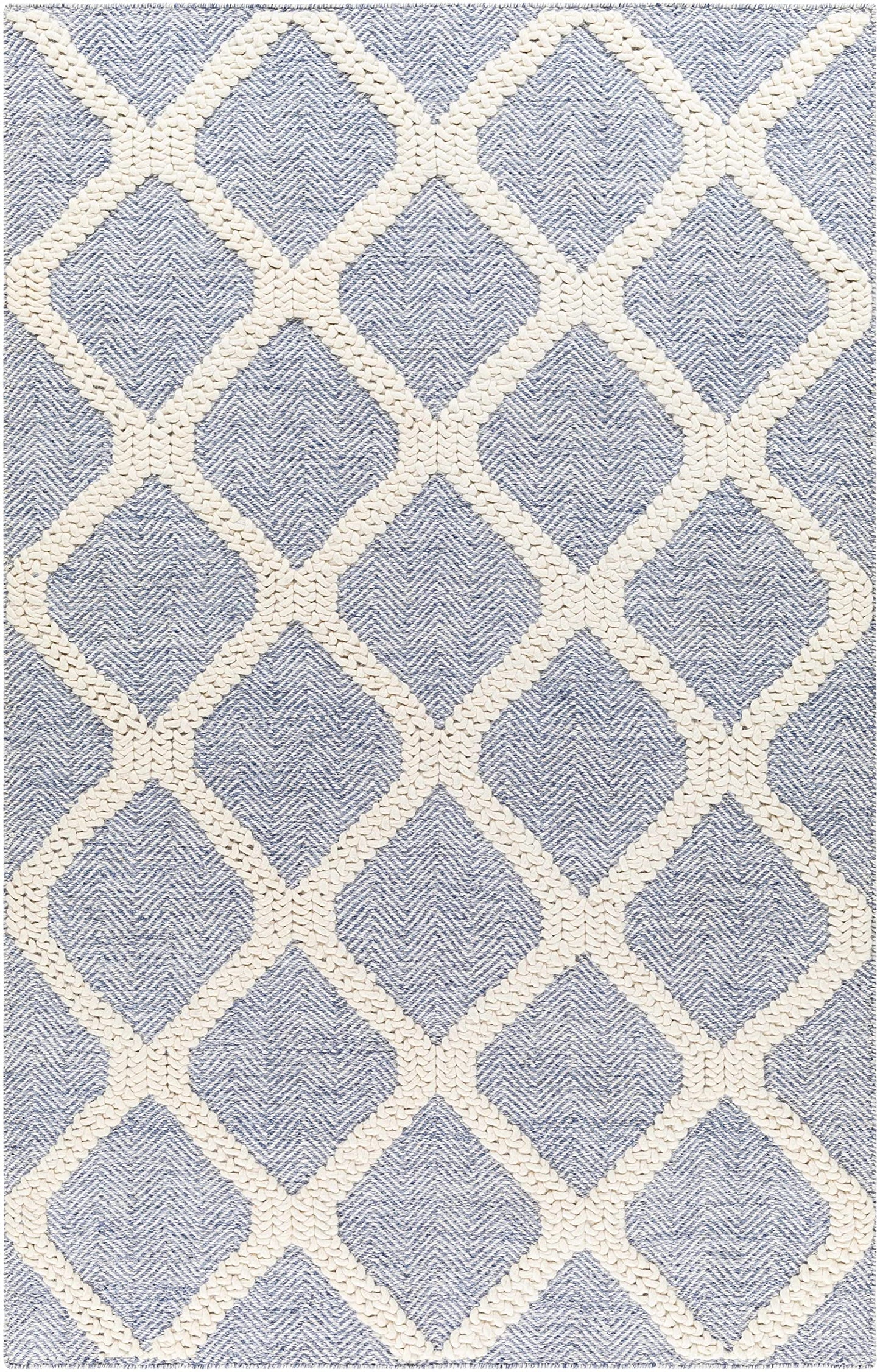 Hauteloom Ecolux Recycled Material Living Room, Bedroom Area Rug - Geometric Diamond Trellis Lattice Herringbone - Contemporary Scandinavian Modern Minimalist Nordic - Blue, Cream, Light - 27" x 45"