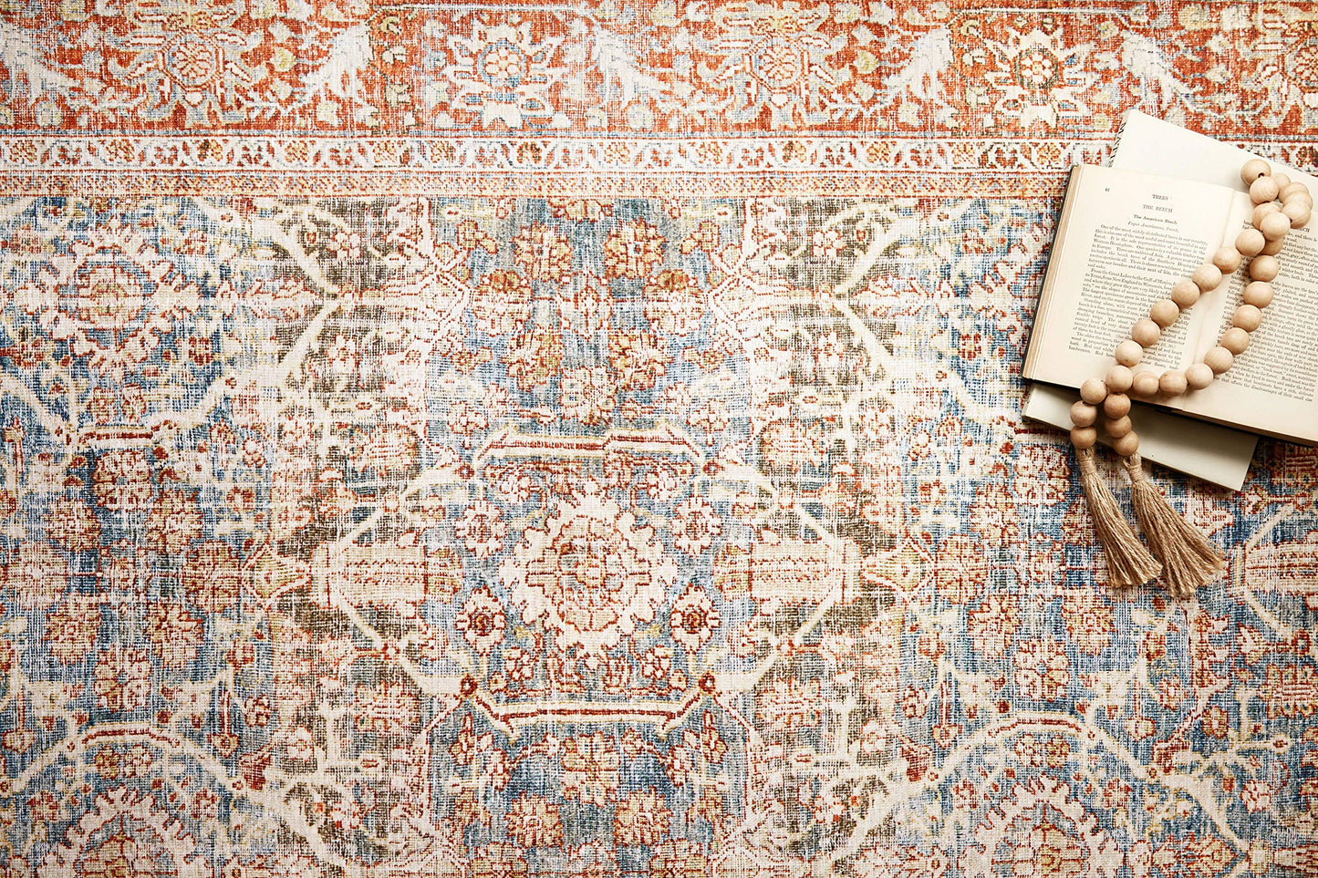 Loloi Layla Collection LAY-04 Ocean/Rust 9'-0" x 12'-0" .13" Thick Area Rug, Soft, Durable, Vintage Inspired, Distressed, Low Pile, Non-Shedding, Easy Clean, Printed, Living Room Rug