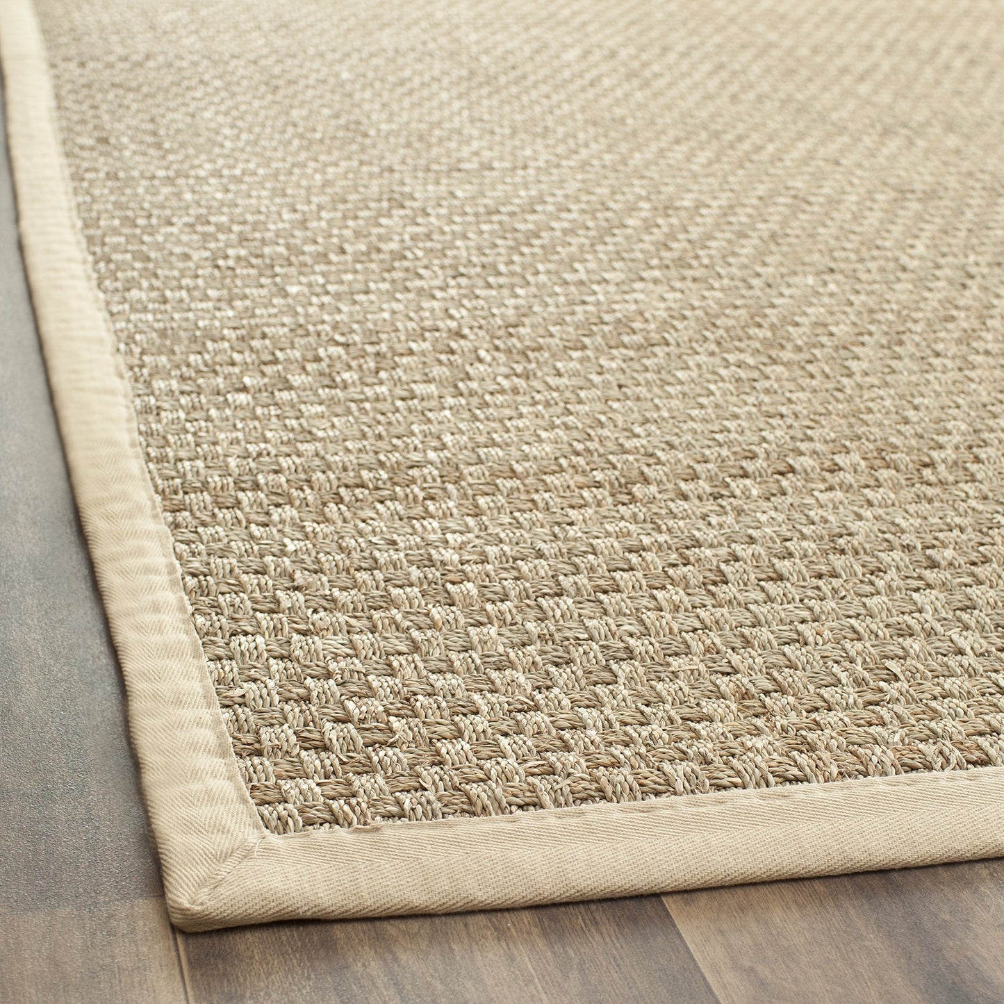 SAFAVIEH Area Rug 7' Square - Natural Fiber Collection - Natural & Beige, Seagrass, Basketweave Pattern with Border (NF114A)