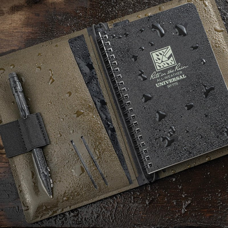 Rite in the Rain Weatherproof Side Spiral Kit: TPU Fabric Cover, 4.625" x 7" Black Notebook, and Tough Mechanical Pencil (No. M973-KIT)
