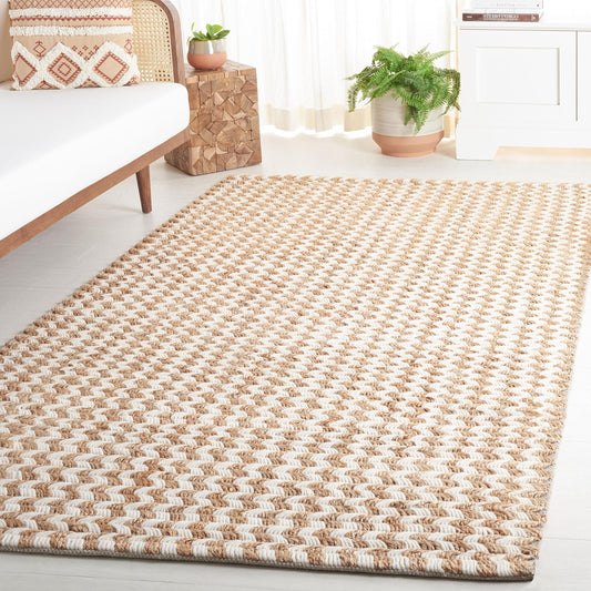 SAFAVIEH Natural Fiber Collection Area Rug - 4' x 6', Natural & Ivory, Handmade Jute & Wool, Ideal for The Living Room, Bedroom, Dining Room (NF513A-4)