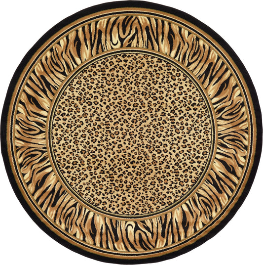 Unique Loom Wildlife Collection Animal Inspired with Cheetah Bordered Design Area Rug (8' 0 x 8' 0 Round, Ivory/Black)