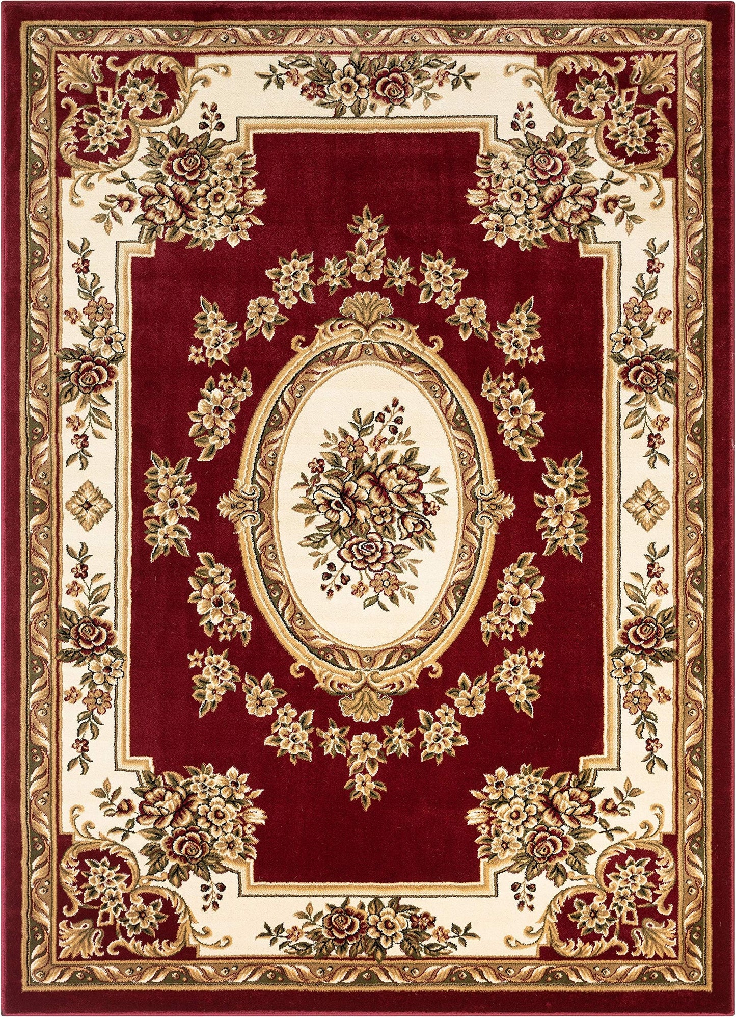 Pastoral Medallion Red French European Formal Traditional Area Rug (5'3" x 7'3") Easy to Clean Stain Fade Resistant Shed Free Modern Contemporary Floral Thick Soft Plush Living Dining Room Rug