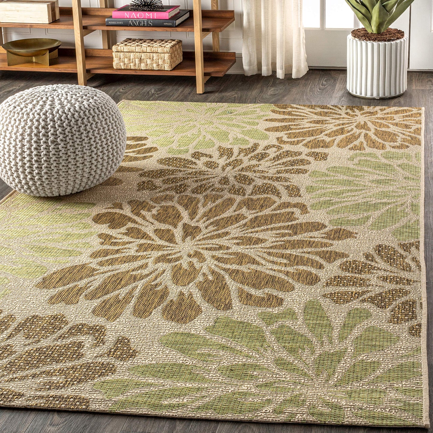 JONATHAN Y Floral Textured Weave Indoor Outdoor Area Rug 3X5 Sage/Brown, Zinnia Modern for Backyard, Patio, Porch, Easy-Cleaning, High Traffic, Pet-Friendly, Non-Shedding (SMB110A-3)