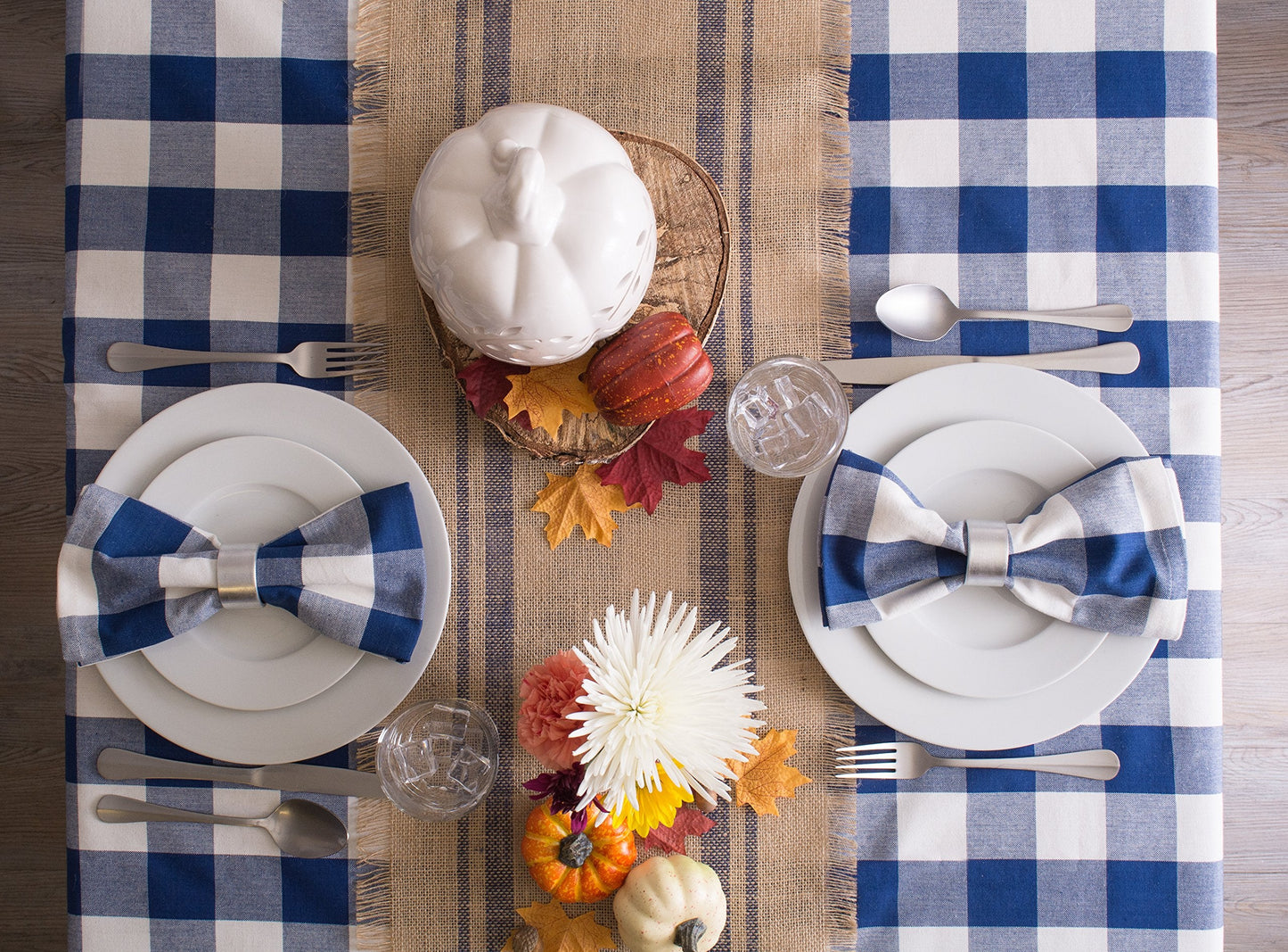 DII Buffalo Check Collection, Classic Farmhouse Tablecloth, Tablecloth, 52x52, Navy & Cream