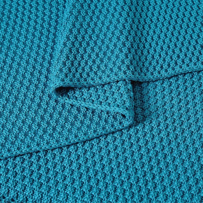 Longhui bedding Teal Knitted Throw Blanket for Couch, Soft, Cozy Machine Washable 100% Cotton Sofa Knit Blankets, Heavy 3.0lb Weight, 51 x 63 Inches, Teal Color.