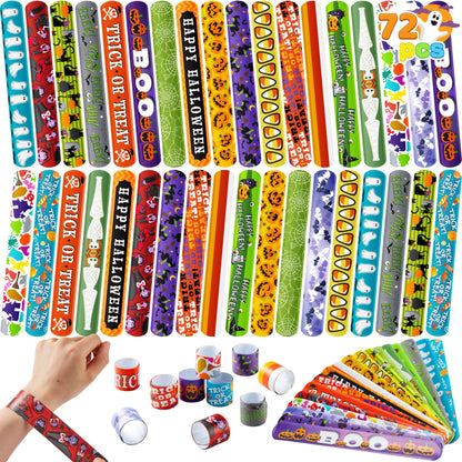 JOYIN 72 PCS Halloween Slap Bracelets for Kids, Halloween Bracelets Bulk for Girls Boys Gifts, Friendship Snap Bracelet for Halloween Party Favors Goodie Bag Fillers, Classroom Favors