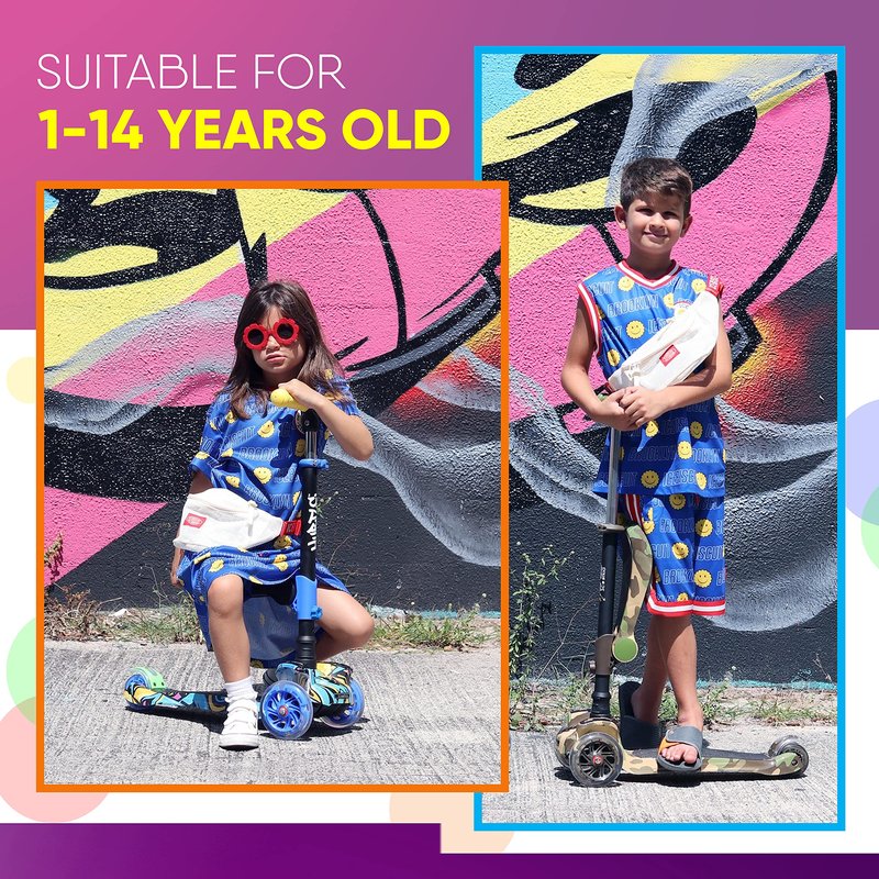 Hurtle 3 Wheeled Scooter for Kids - 2-in-1 Sit/Stand Child Toddlers Toy Kick Scooters w/ Flip-out Seat, Adjustable Height, Wide Deck, Flashing Wheel Lights, For Boys/Girls 1 Year Old+ (Real Tree)