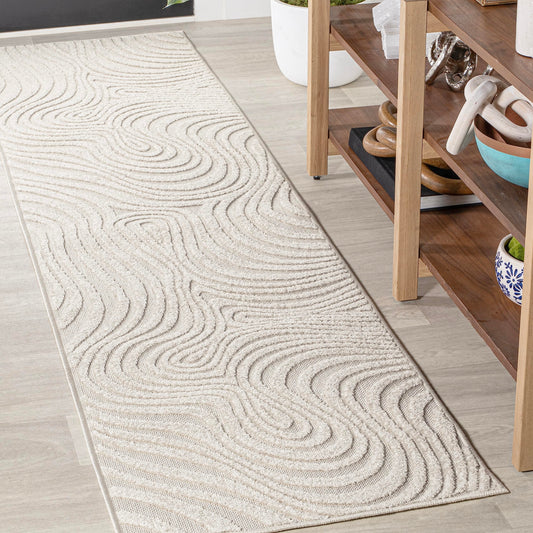 JONATHAN Y Maribo High-Low Abstract Striped Indoor/Outdoor Runner Rug 2x8, Cream/Ivory, Contemporary, Modern, Vintage, Bohemian for Bedroom,Kitchen,Living Room,Non Shedding,Easy-Washing (SCN103A-28)