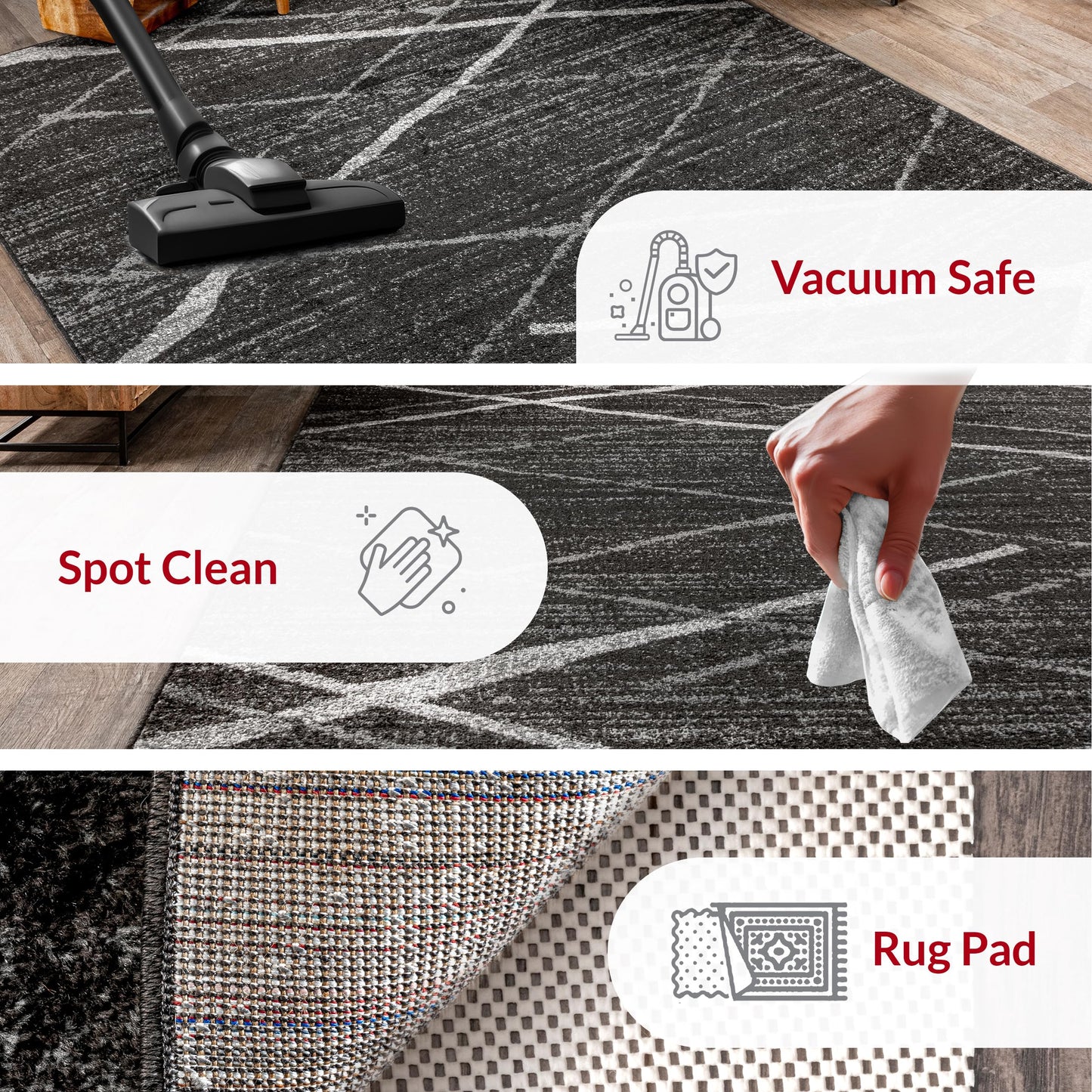 Nuloom Thigpen Charcoal/Grey, 7'6" x 9'6", Soft and Cozy, High Traffic, Stain Resistant, Easy Clean, Non-Shed, Durable Area Rug for Bedroom, Living Room, Dining Space, Den, Foyer, Entryway