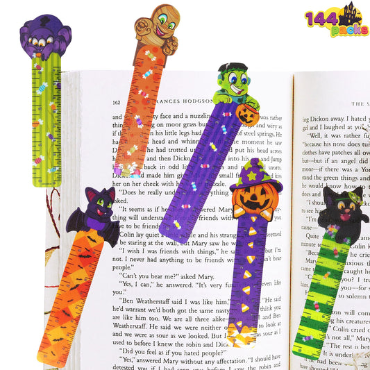 JOYIN 144 PCS Halloween Bookmark Rulers Party Favor Pack (6 Designs) with Halloween Themed Prints for Holiday Decorations, Goodies, Classroom Rewards, Goodie Bag Stuffer and Kids Trick or Treat Prizes