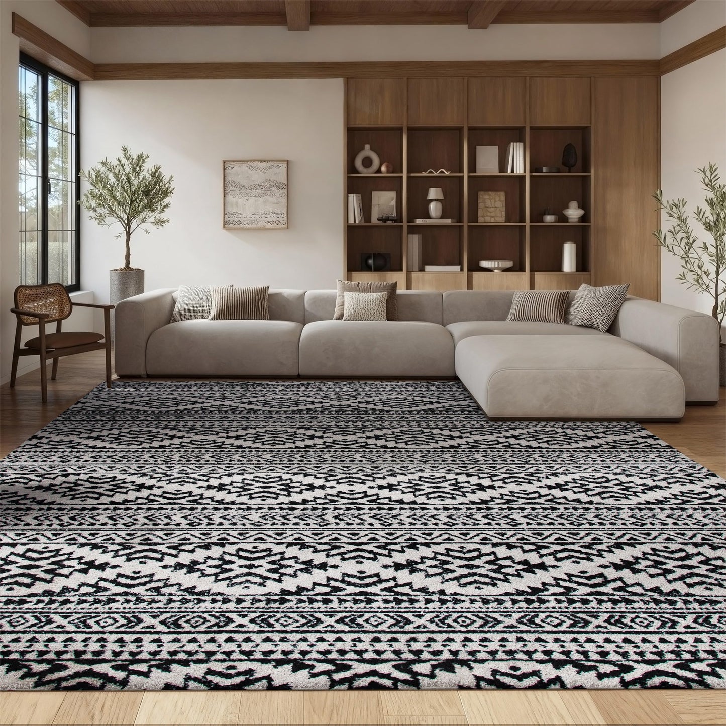 SAFAVIEH Area Rug 6x9 - Tulum Collection - Ivory & Black, Moroccan Boho Tribal Design, Non-Shedding & Easy to Clean, Ideal for Living Room, Bedroom, Dining Space (TUL272B)