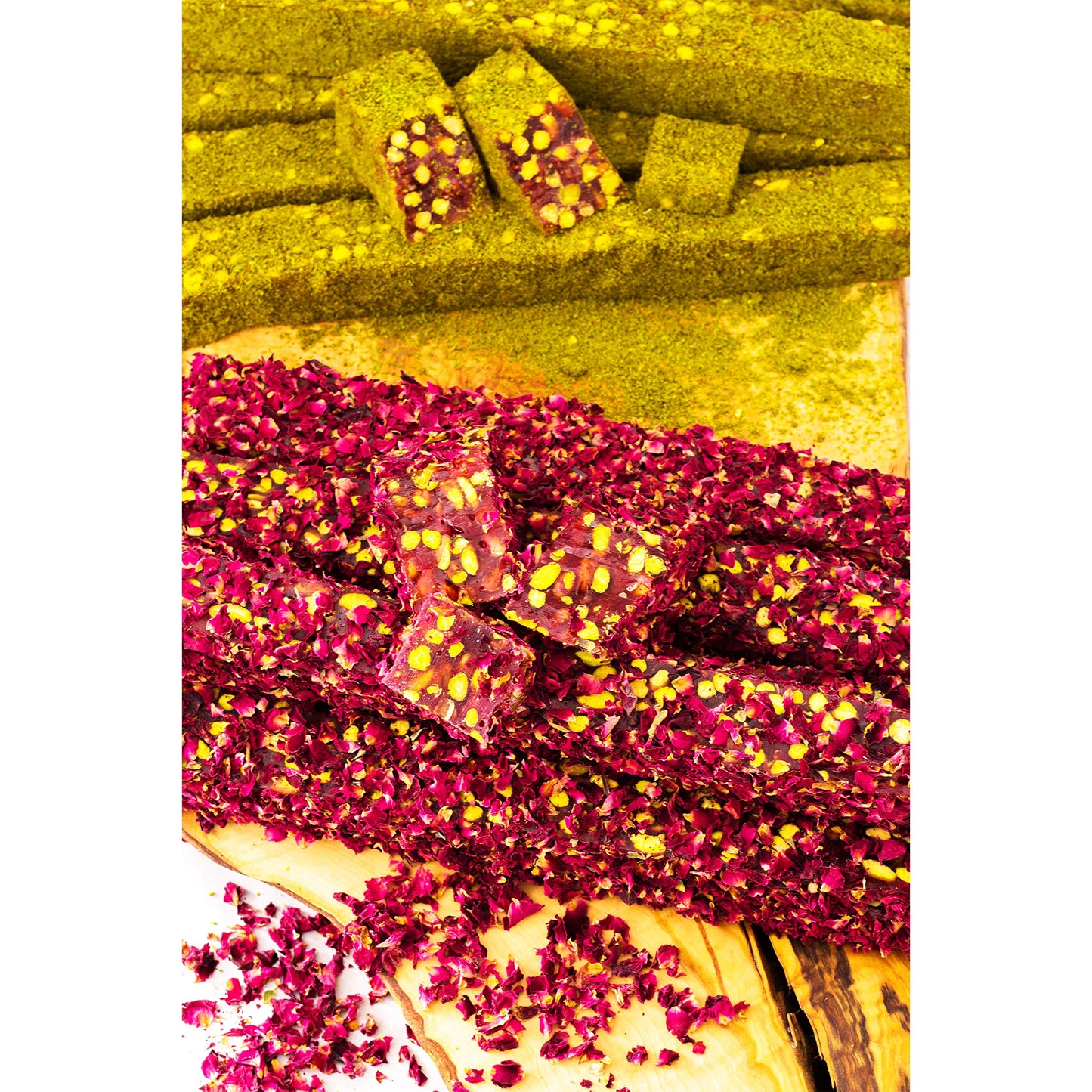 Cerez Pazari Turkish Delight Pistachio with Fantastic Rose & Pomegranate Flavour Experience in Luxury Gift Box 8.8 oz | Assorted Gourmet Soft Candy, Sweet Vegan Traditional Lokum (Loukoumi) (9-11 Pcs)