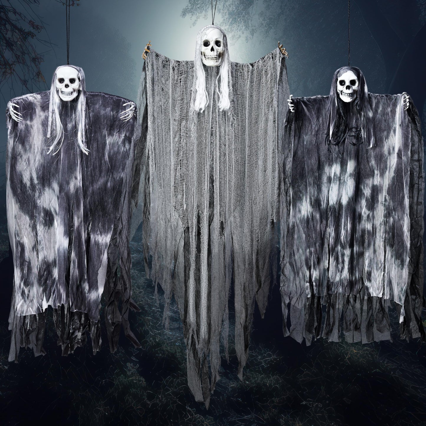 JOYIN 3 Pack Hanging Halloween Skeleton Ghosts Decorations Outdoor, Grim Reapers for Best Halloween Outdoor Decorations, Haunted Haunted House Prop, Party Supplies
