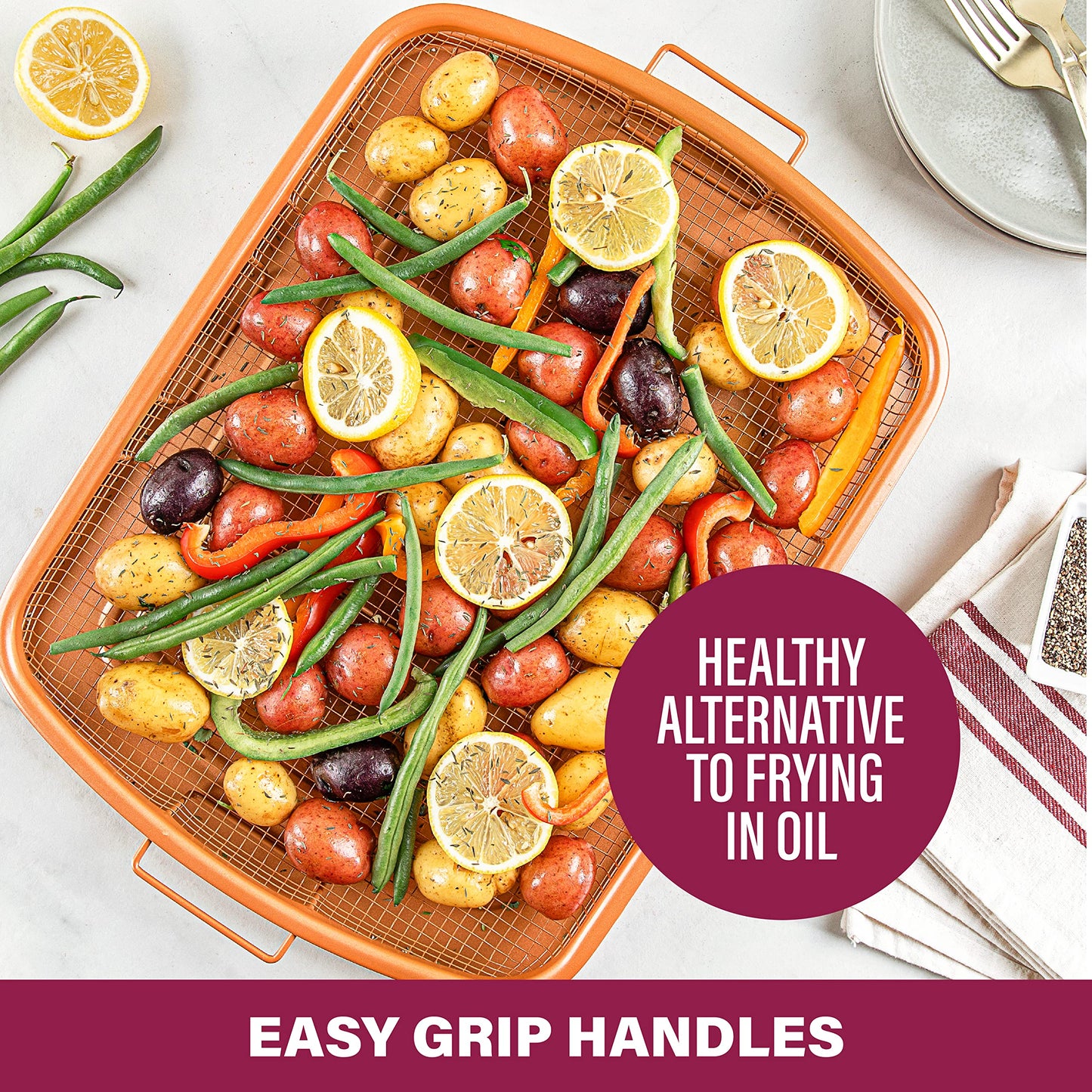 Gotham Steel Large Air Fryer Basket for Oven, 2 Pc Oven Air Fryer Basket and Tray Pan Great for Baking & Crispy Foods, Dishwasher Safe – XXL 16.5” x 12.5”