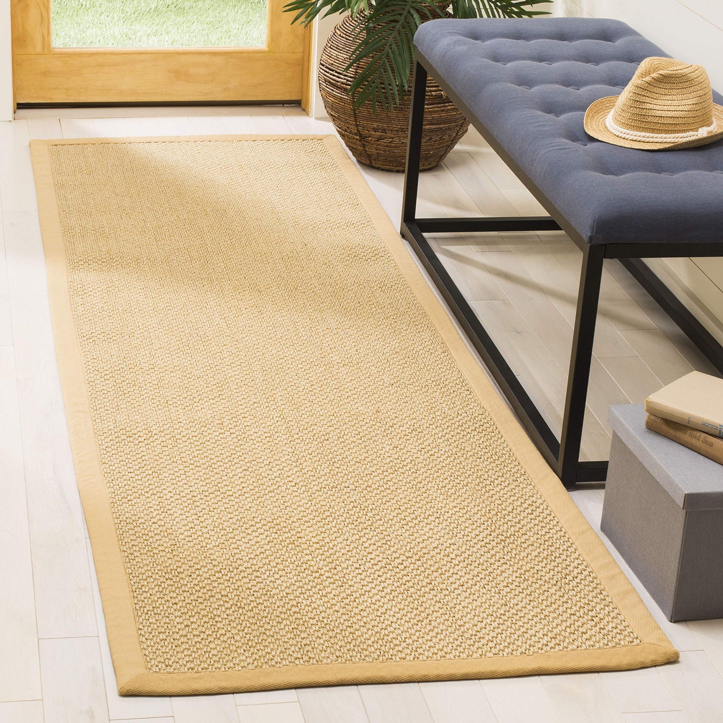 SAFAVIEH Natural Fiber Collection Runner Rug - 2'6" x 20', Maize & Wheat, Sisal, Woven Design with Border (NF443A)