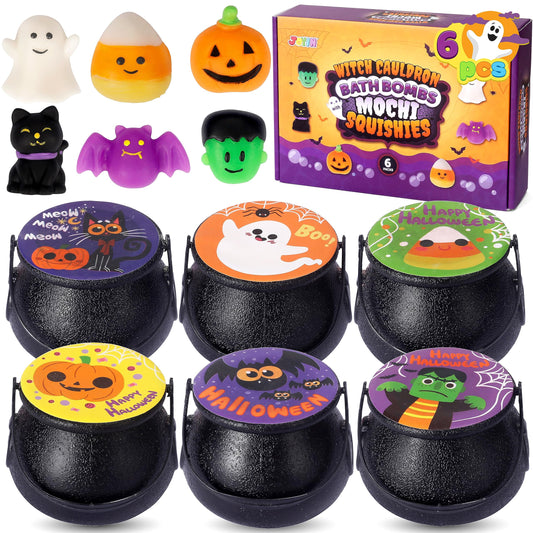JOYIN Halloween Witch Cauldron Themed Bath Bomb with Mochi Squishy Toy, 6 Packs Bubble Kids Bath Bombs with Surprise Toy Inside, Trick or Treating, Halloween Party Favors Supplies, Goodie Bag Stuffers