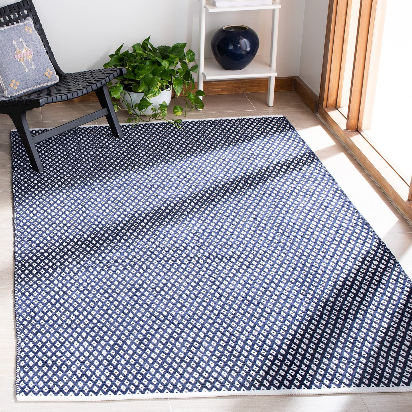 SAFAVIEH Boston Collection 3' x 5' Navy BOS685D Handmade Flatweave Cotton Area Rug