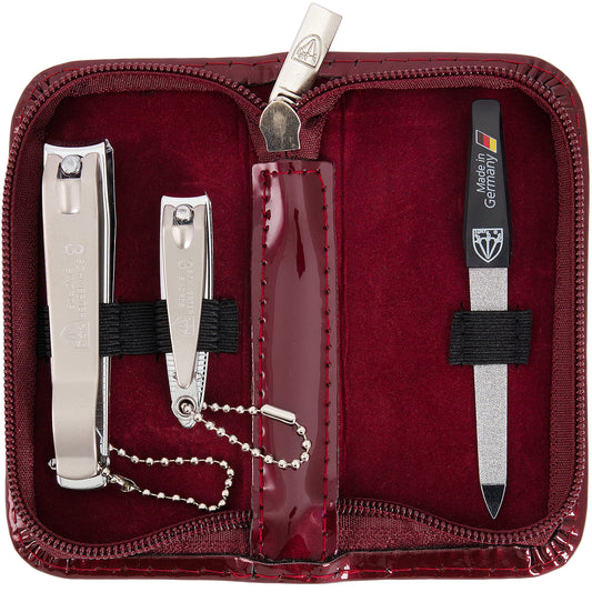 3 Swords Germany - brand quality 3 piece manicure pedicure grooming kit set for professional finger & toe nail care tool clipper fashion leather case in gift box, Made by 3 Swords (00811)