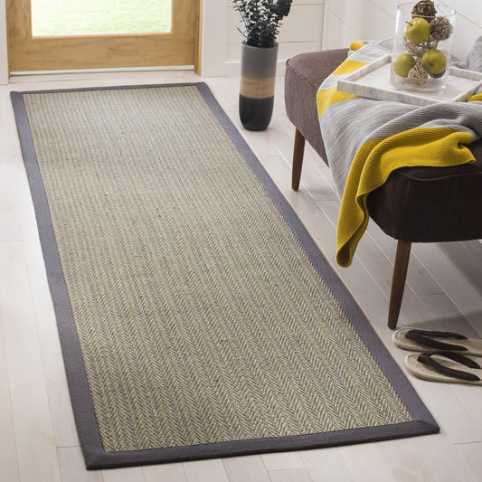 SAFAVIEH Natural Fiber Collection X-Large Area Rug - 2'6" x 22', Grey Brown & Grey, Border Herringbone Sisal Design, Easy Care, Ideal for High Traffic Areas in Living Room, Bedroom (NF444A)