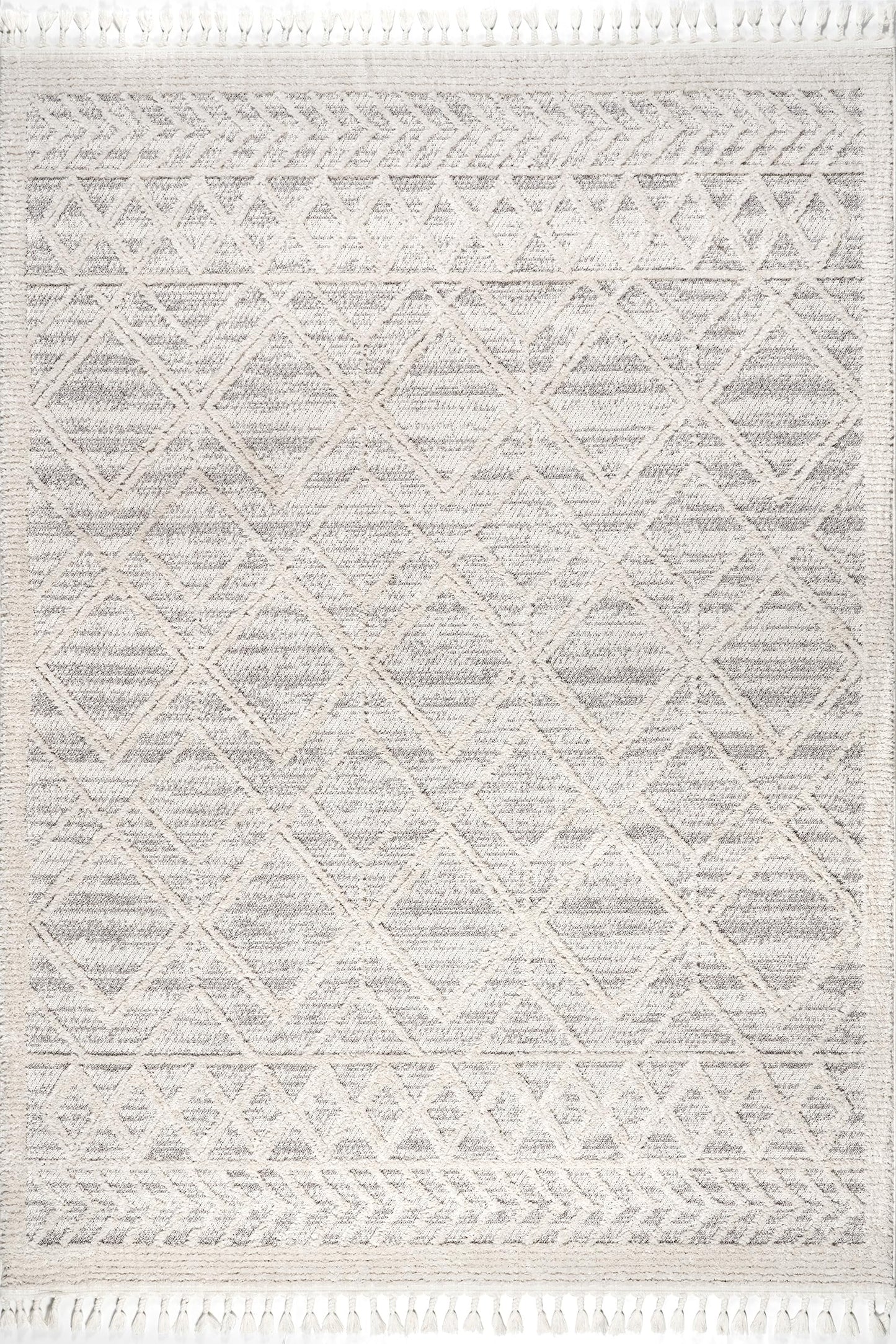 nuLOOM 7x9 Ansley Moroccan Tassel Area Rug, Light Grey, High-Low Textured Bohemian Design, Plush High Pile, Stain Resistant, For Bedroom, Living Room, Hallway, Entryway