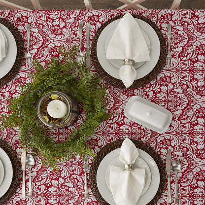DII 100% Cotton, Machine Washable, Everyday Damask Kitchen Tablecloth for Dinner Parties, Summer & Outdoor Picnics - 60x84 Seats 6 to 8 People, Tango Red