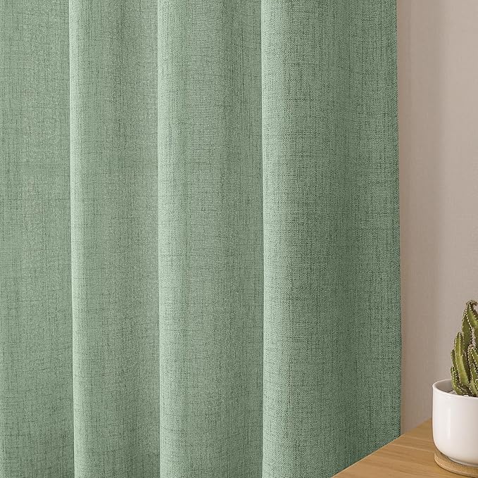 Tollpiz Linen Curtain Bedroom Rod Pocket Semi Sheer Curtains Burlap Light Filtering Thick Linen Drape for Living Room, 38 x 84 inches Long, Sage Green, Set of 2 Panels