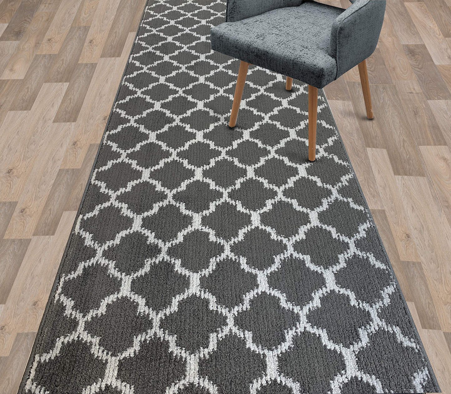 REMNAZ Custom Size Hallway Runner Rug, Trellis Dark Gray, 31 in x 7 ft