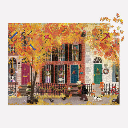 Galison Autumn in The Neighborhood 1000 Piece Puzzle from Galison - 27" x 20" Beautifully Illustrated Puzzle from Joy LaForme, Thick & Sturdy Pieces, Challenging Activity for Adults, Unique Gift Idea!