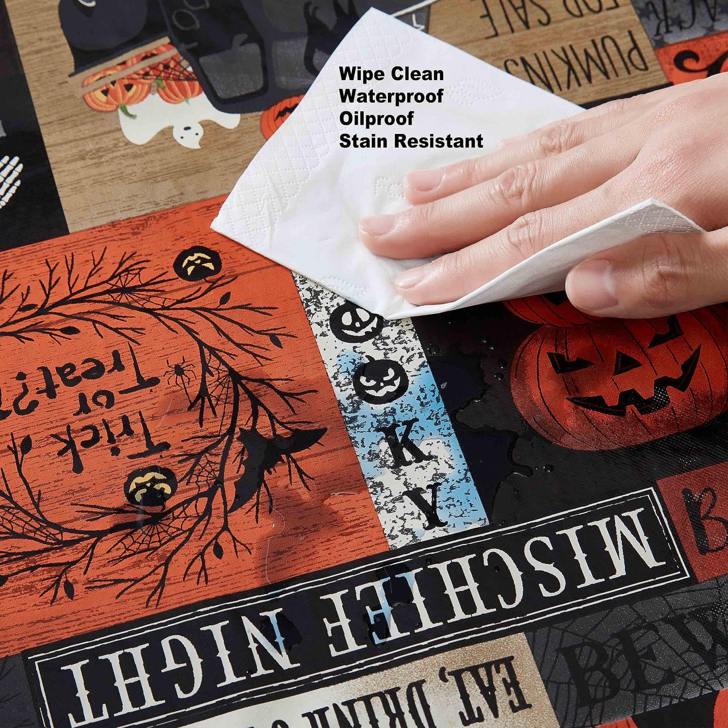 Newbridge Halloween Rustic Spooky Farm 60 x 84 Inch Rectangle Vinyl Tablecloth with Flannel Backing