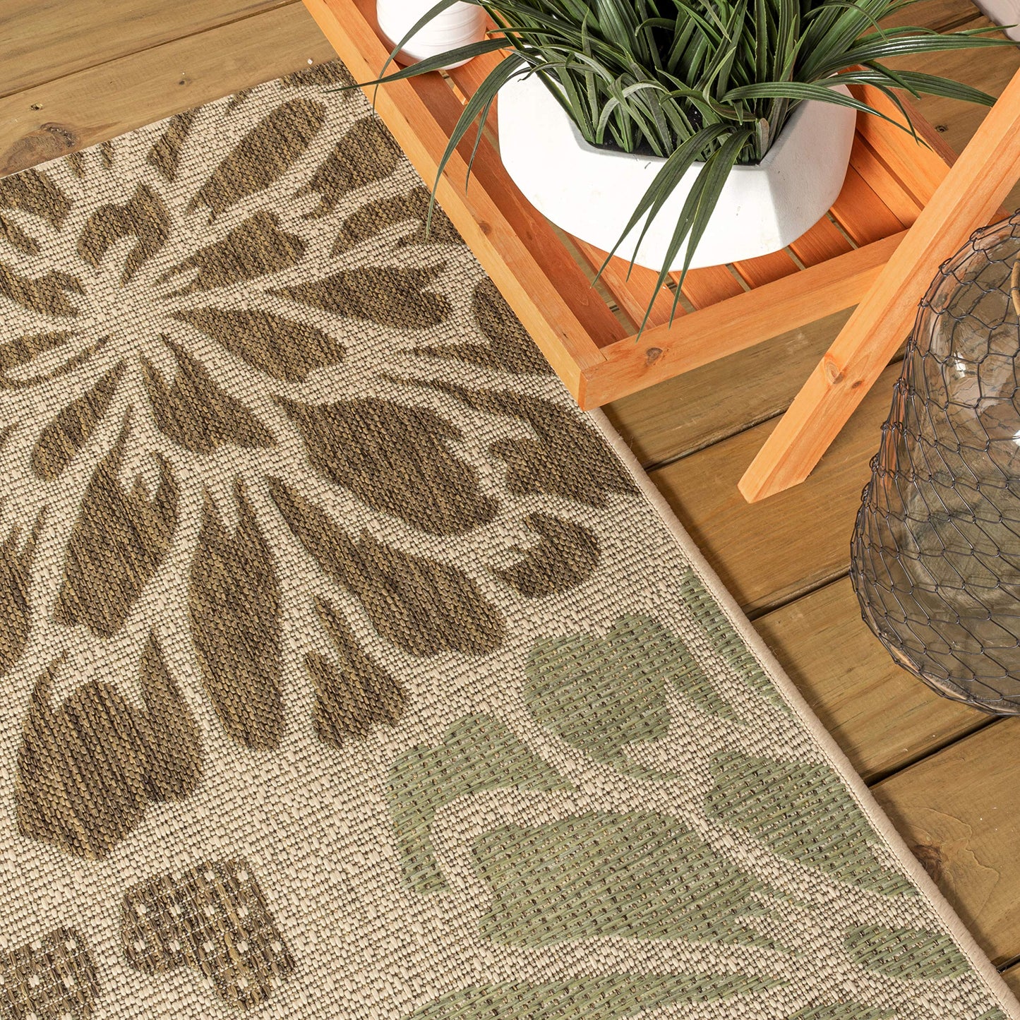 JONATHAN Y Floral Textured Weave Indoor Outdoor Area Rug 4X6 Sage/Brown, Zinnia Modern for Backyard, Patio, Porch, Easy-Cleaning, High Traffic, Pet-Friendly, Non-Shedding (SMB110A-4)