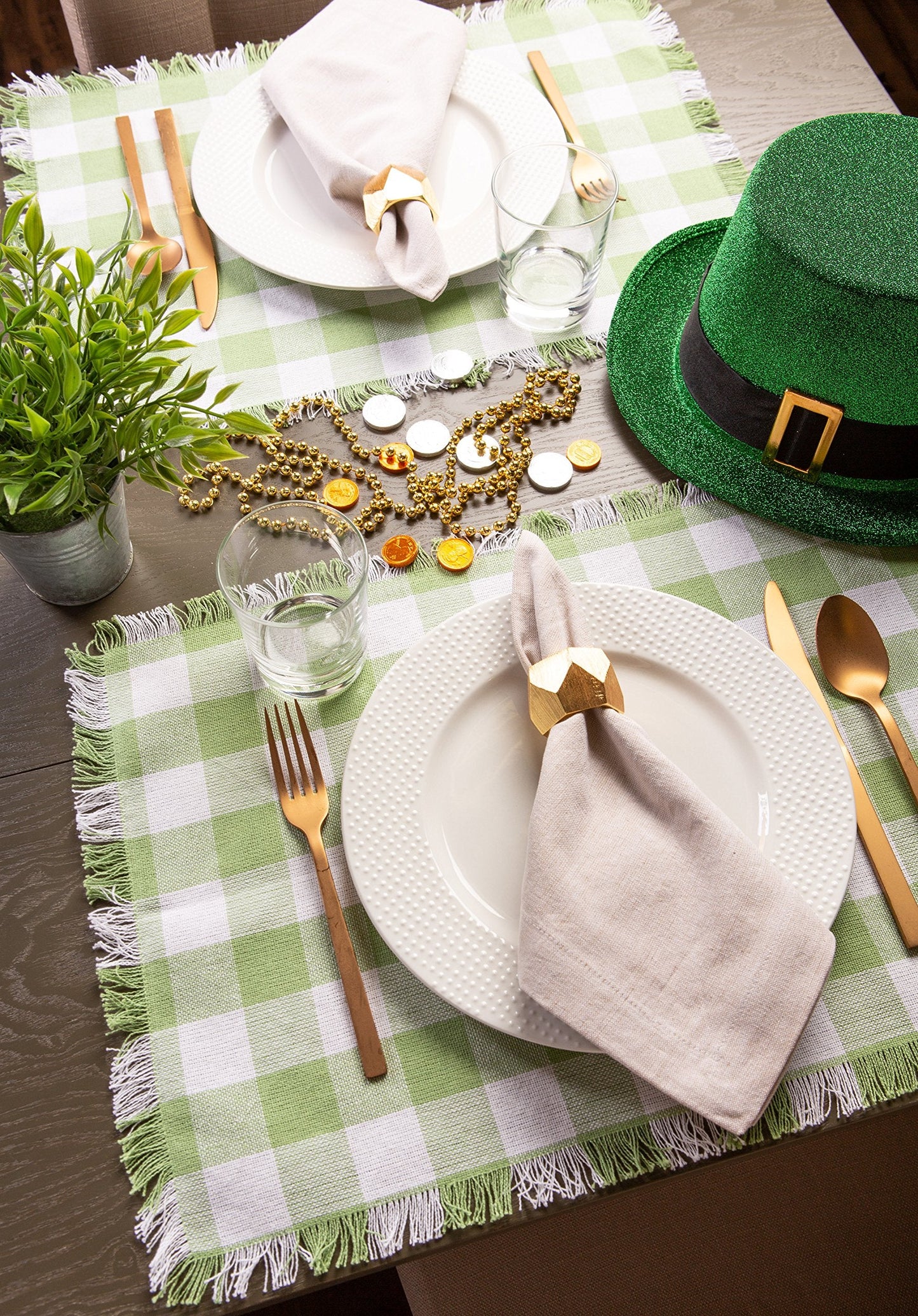 DII Heavyweight Fringed Check Tabletop Collection, Placemat Set, 13x19, Bright Green, 6 Piece