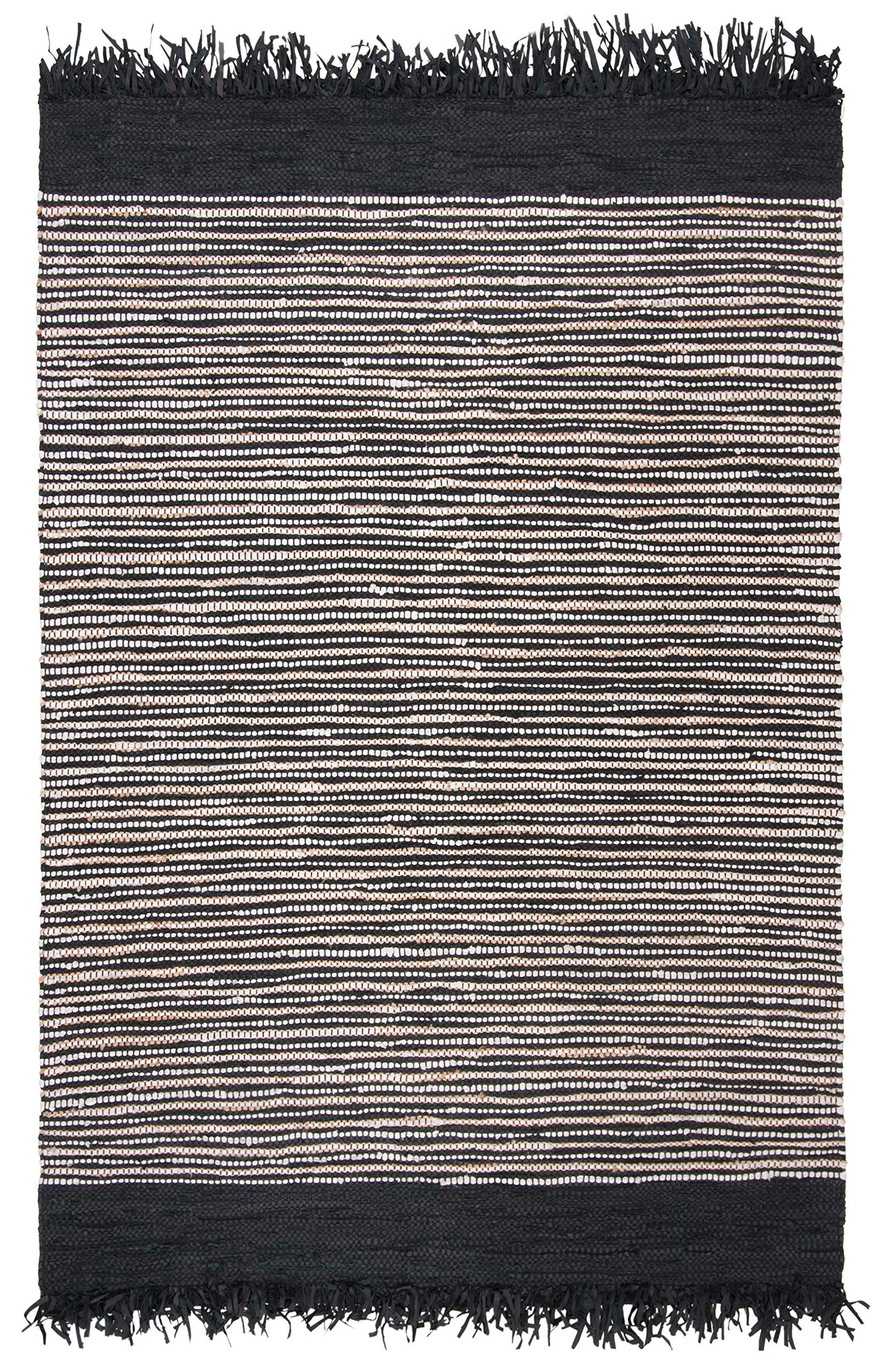 SAFAVIEH Vintage Leather Collection Area Rug - 5' x 8', Black & Multi, Handmade Boho Fringe Leather, Ideal for High Traffic Areas in Living Room, Bedroom (VTL373G)