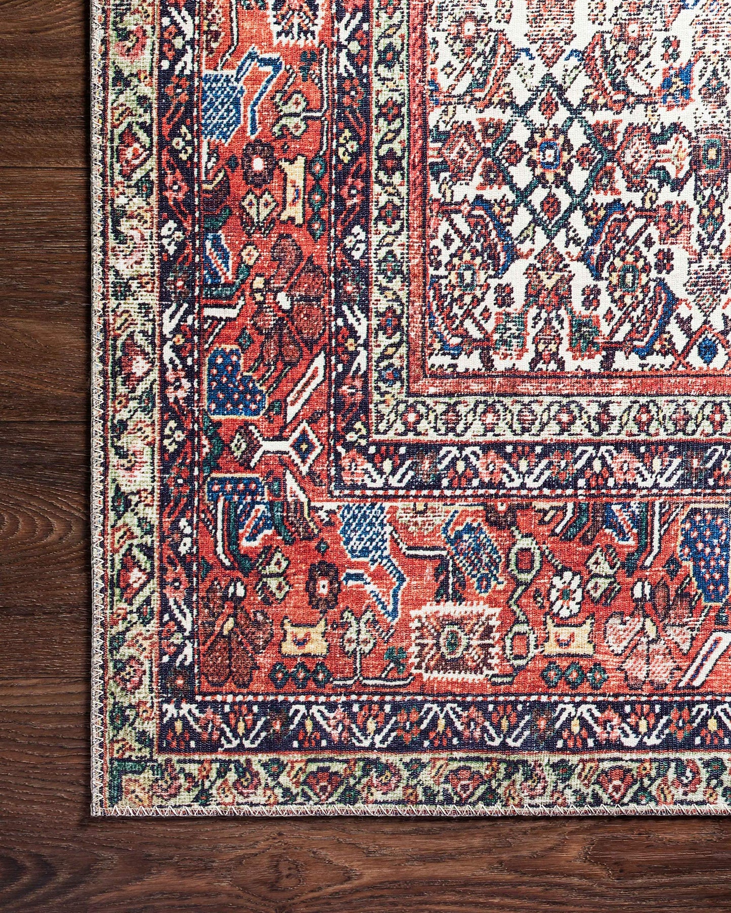 Loloi Layla Collection LAY-12 Ivory/Brick 7'-6" x 9'-6" .13" Thick Area Rug, Soft, Durable, Vintage Inspired, Distressed, Low Pile, Non-Shedding, Easy Clean, Printed, Living Room Rug