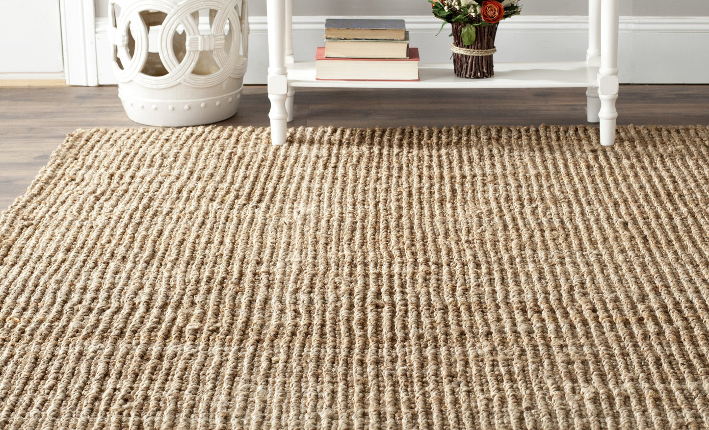 SAFAVIEH Area Rug 8' Square - Natural Fiber Collection - Natural Brown, Handmade Jute, Farmhouse Style, Chunky Textured Thick Pile (NF447A)