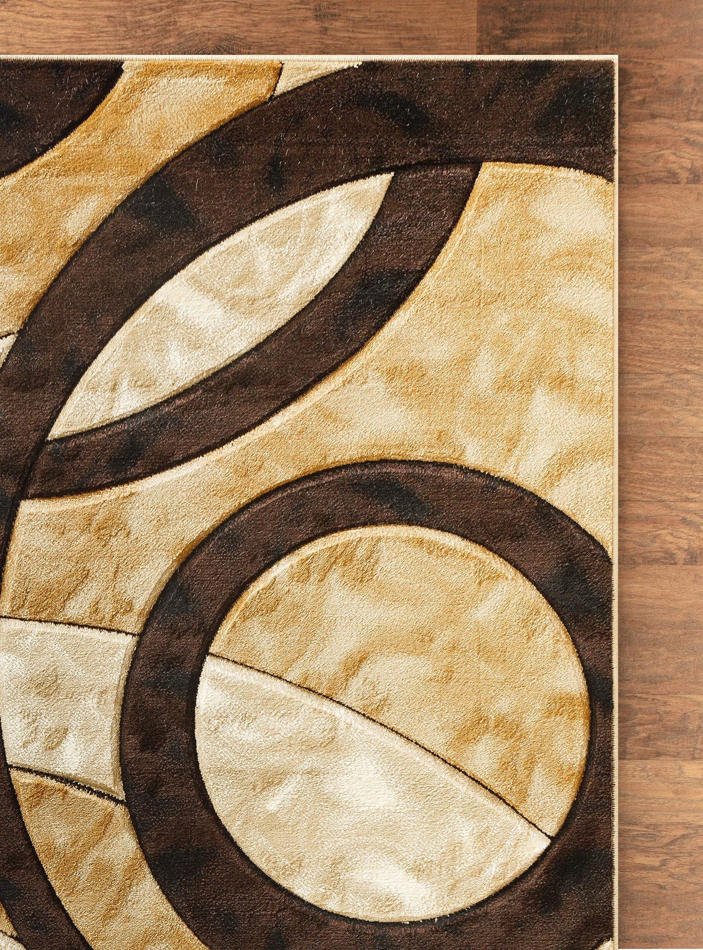 GLORY RUGS Area Rug Modern 4x6 Brown Circles Geometry Soft Hand Carved Contemporary Floor Carpet Fluffy Texture for Indoor Living Dining Room and Bedroom Area