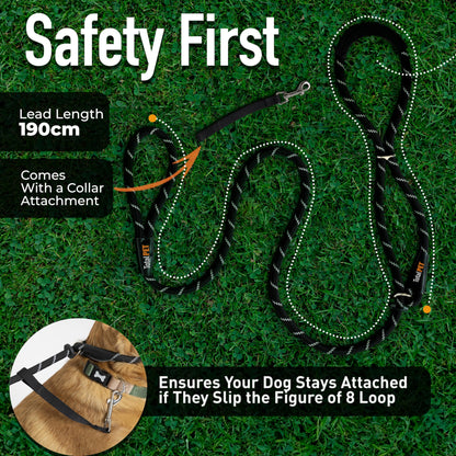 Total Pet Figure of 8 Dog Lead - Anti Pull Stop Dogs Pulling - Rope Slip Leads with Padded Nose Support (Medium/Large) Black