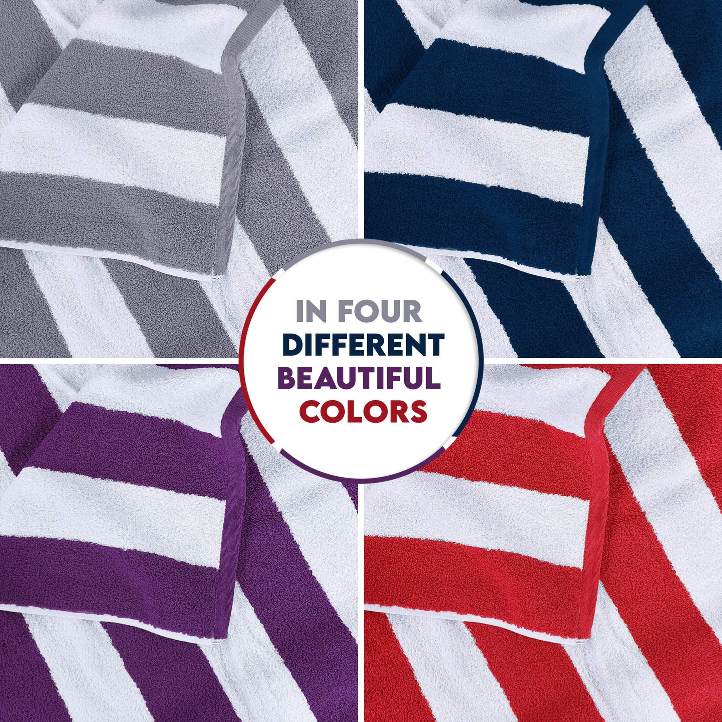 Utopia Towels Cabana Stripe Beach Towels (76 x 152 cm) - 100% Ring Spun Cotton Large Pool Towels, Soft and Quick Dry Swim Towels (Pack of 4) (Red, Navy, Grey, Plum)