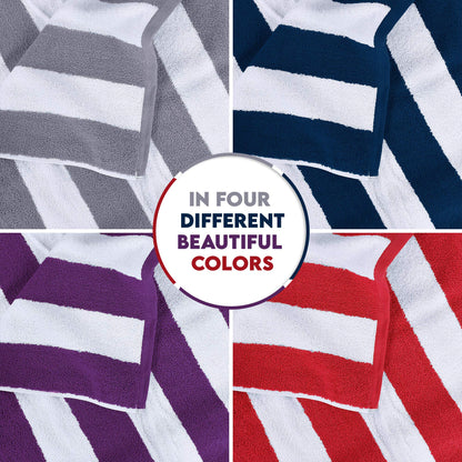 Utopia Towels Cabana Stripe Beach Towels (76 x 152 cm) - 100% Ring Spun Cotton Large Pool Towels, Soft and Quick Dry Swim Towels (Pack of 4) (Red, Navy, Grey, Plum)