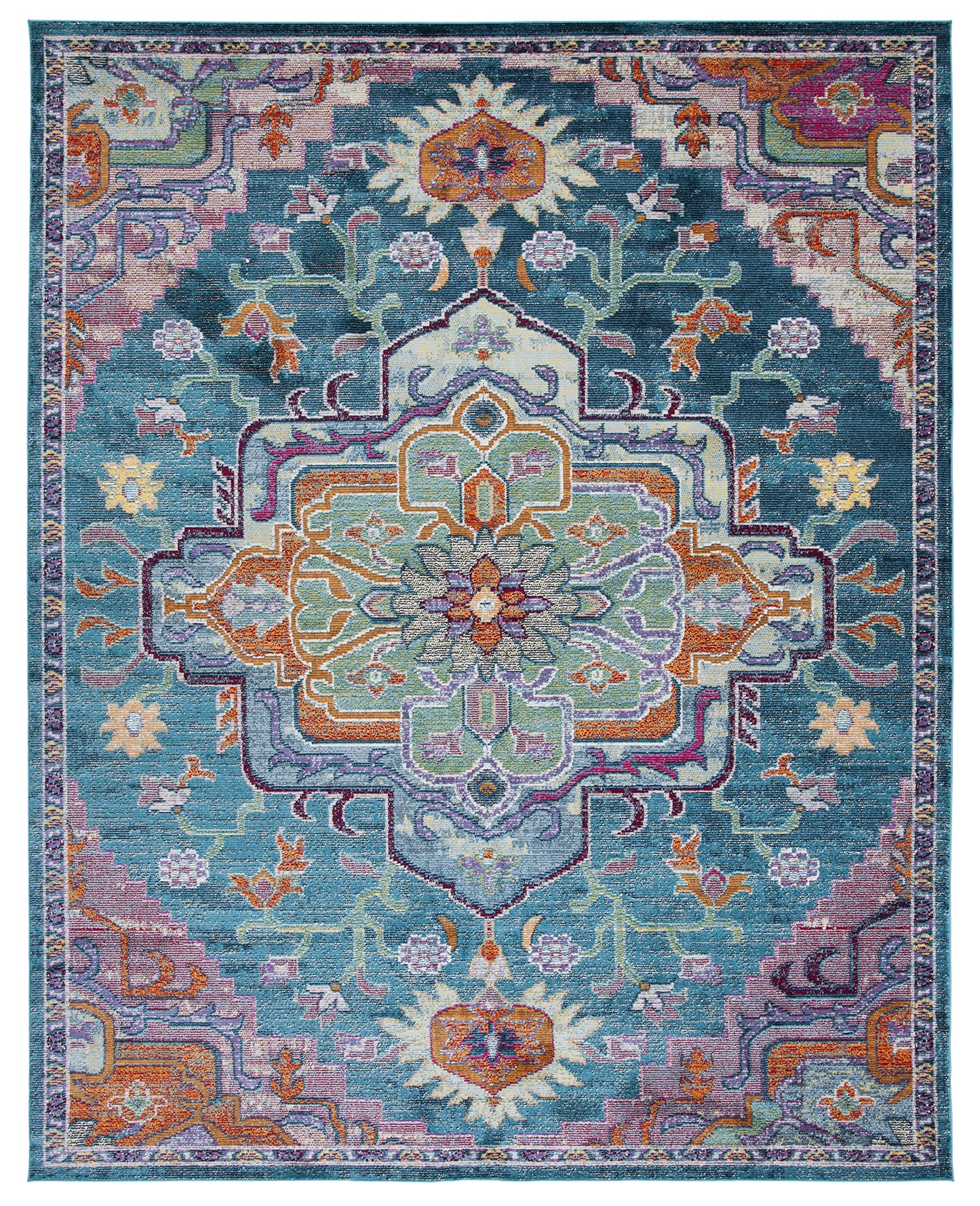 SAFAVIEH Crystal Collection Area Rug - 9' x 12', Teal & Rose, Medallion Distressed Design, Non-Shedding & Easy Care, Ideal for High Traffic Areas in Living Room, Bedroom (CRS501T)
