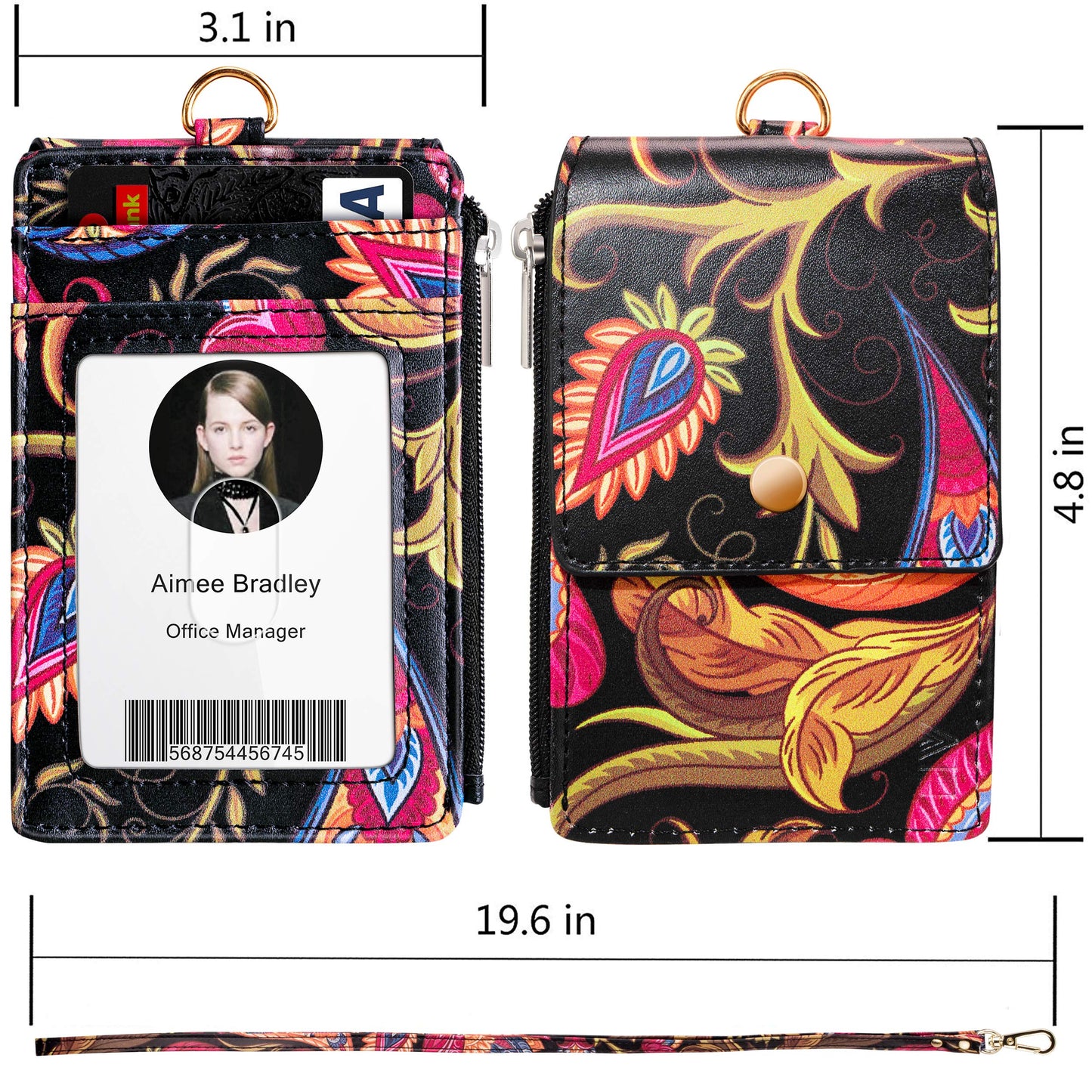 ELV Badge Holder with Zipper, ID Badge Card Holder Wallet with 5 Card Slots, 1 Side RFID Blocking Pocket and 20 inch Neck Lanyard Strap for Offices ID, School ID, Driver Licence