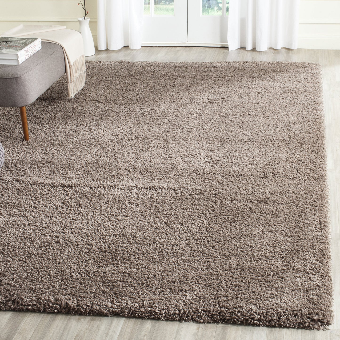SAFAVIEH California Shag Collection Area Rug - 6'7" Square, Taupe, Non-Shedding & Easy to Clean, Ultra Plush Thick Pile, Ideal for Living Room, Bedroom, Dining Space (SG151-2424)