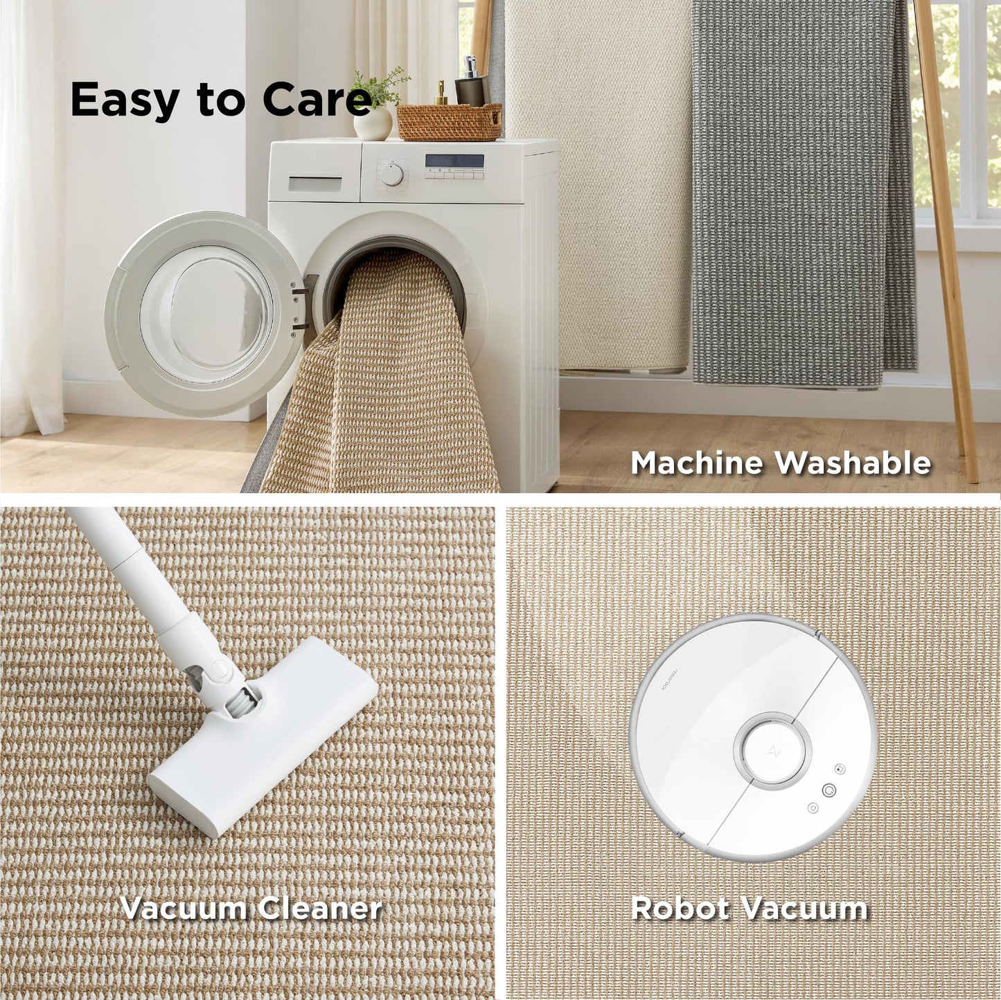 Bedsure 9x12 Faux Wool Area Rugs for Living Room, Machine Washable Carpet, Non-Slip Backing, Pet Friendly Throw Rug for Bedroom Dining Room, Natural Ivory