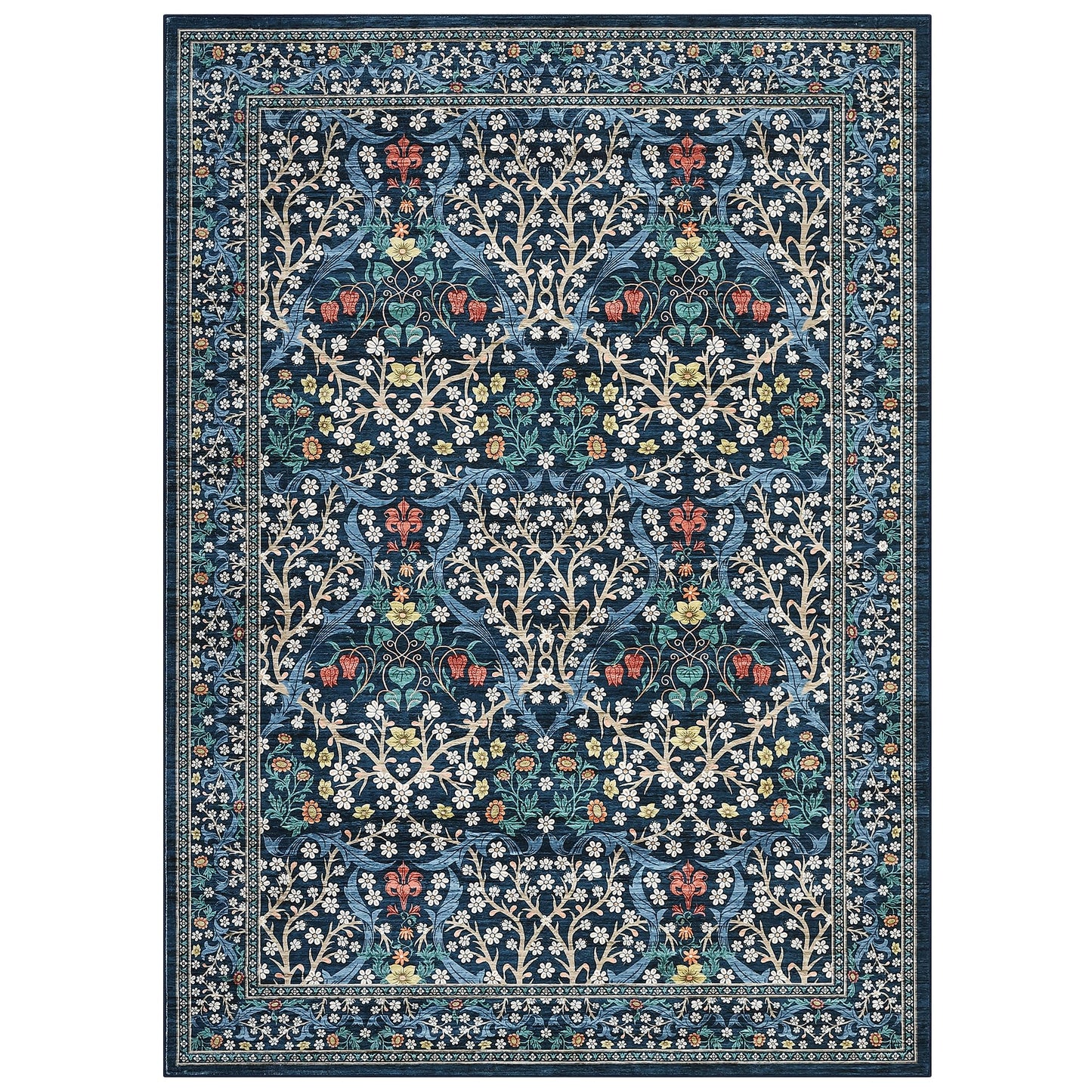 GarveeHome 8x10 Area Rugs, Washable Rugs for Living Room Non Slip Stain Resistant Ultra Soft Floral Rug, Boho Carpet Floor Mat for Bedroom Dining Room Nursery Playroom Office, Dark Blue