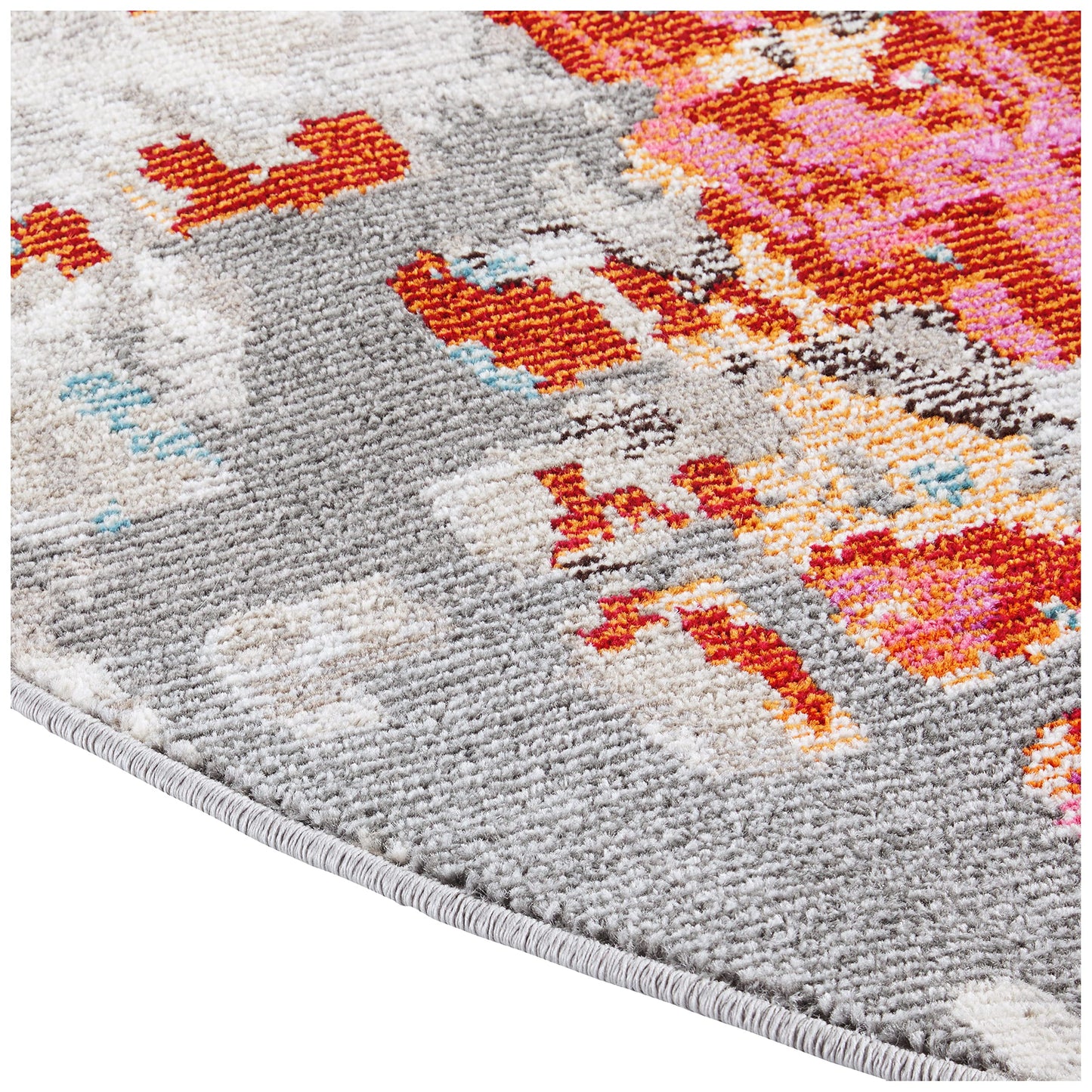 SAFAVIEH Monaco Collection Area Rug - 6'7" Round, Grey & Orange, Boho Chic Abstract Watercolor Design, Non-Shedding & Easy Care, Ideal for High Traffic Areas in Living Room, Bedroom (MNC225H)