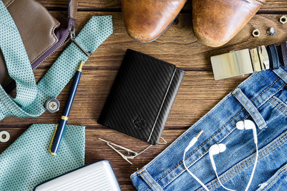 Stealth Mode Trifold Leather Wallet for Men with RFID Blocking (Carbon Fiber)
