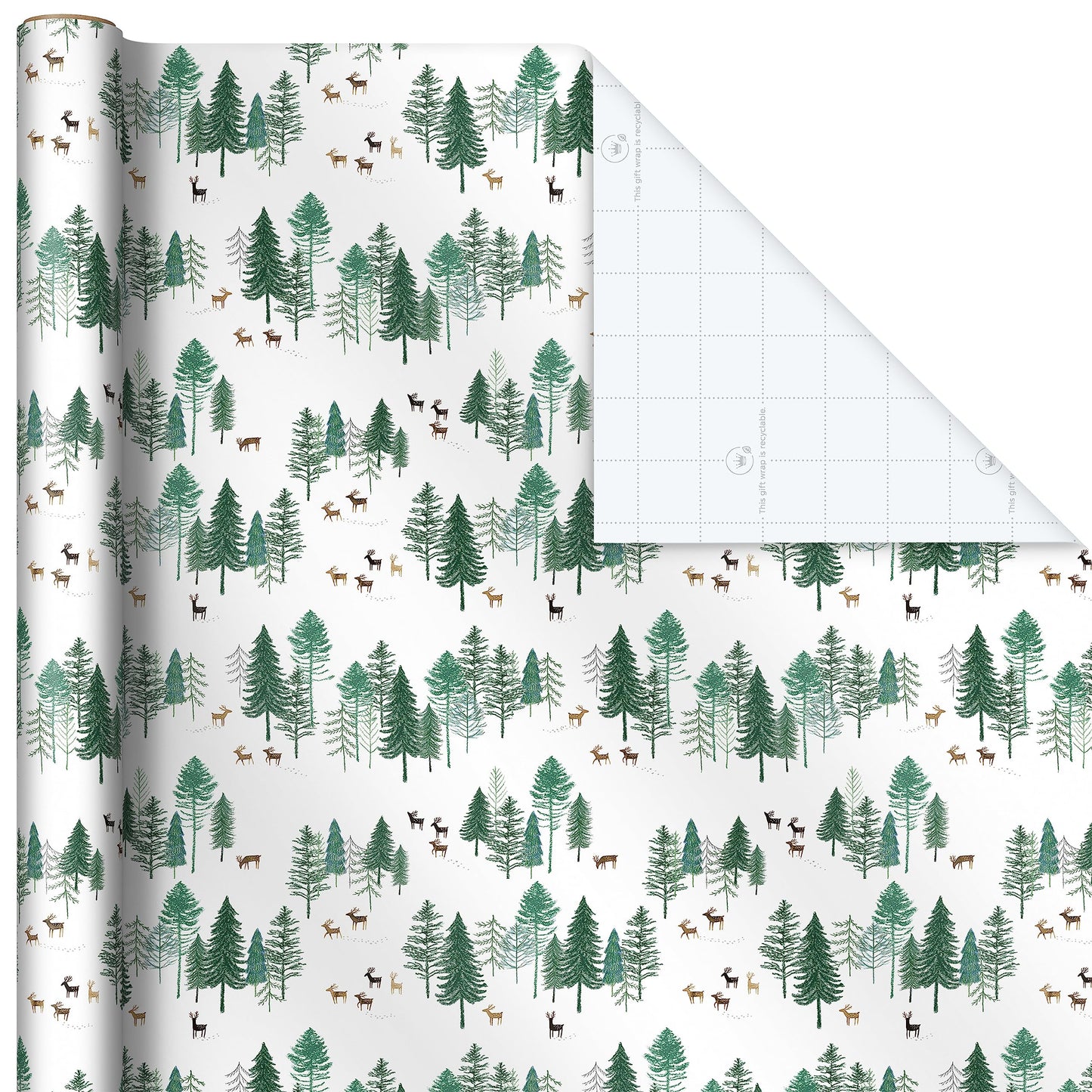 Hallmark Christmas Wrapping Paper Rolls - Green Trees, White Pine Cones on Recyclable Brown Kraft Gift Wrap Paper (Set of 2 Rolls: 150 sq. ft. ttl.) for Holiday Parties, Winter Weddings