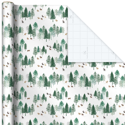 Hallmark Christmas Wrapping Paper Rolls - Green Trees, White Pine Cones on Recyclable Brown Kraft Gift Wrap Paper (Set of 2 Rolls: 150 sq. ft. ttl.) for Holiday Parties, Winter Weddings